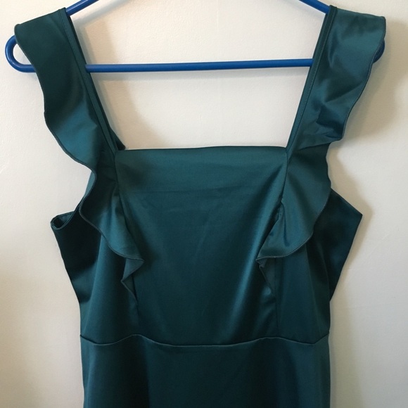 The Vanity Room Satin Party Dress Blue Mini Short Ruffles Large Silky Flare - Picture 3 of 5